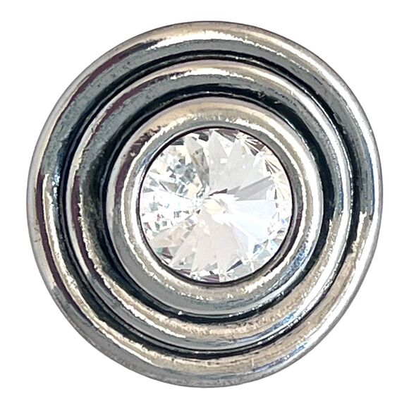 DESIGNER STATEMENT RING Size 5 Silver Clear Rivoli Crystal Enamel Adjustable 5Z - Picture 2 of 7